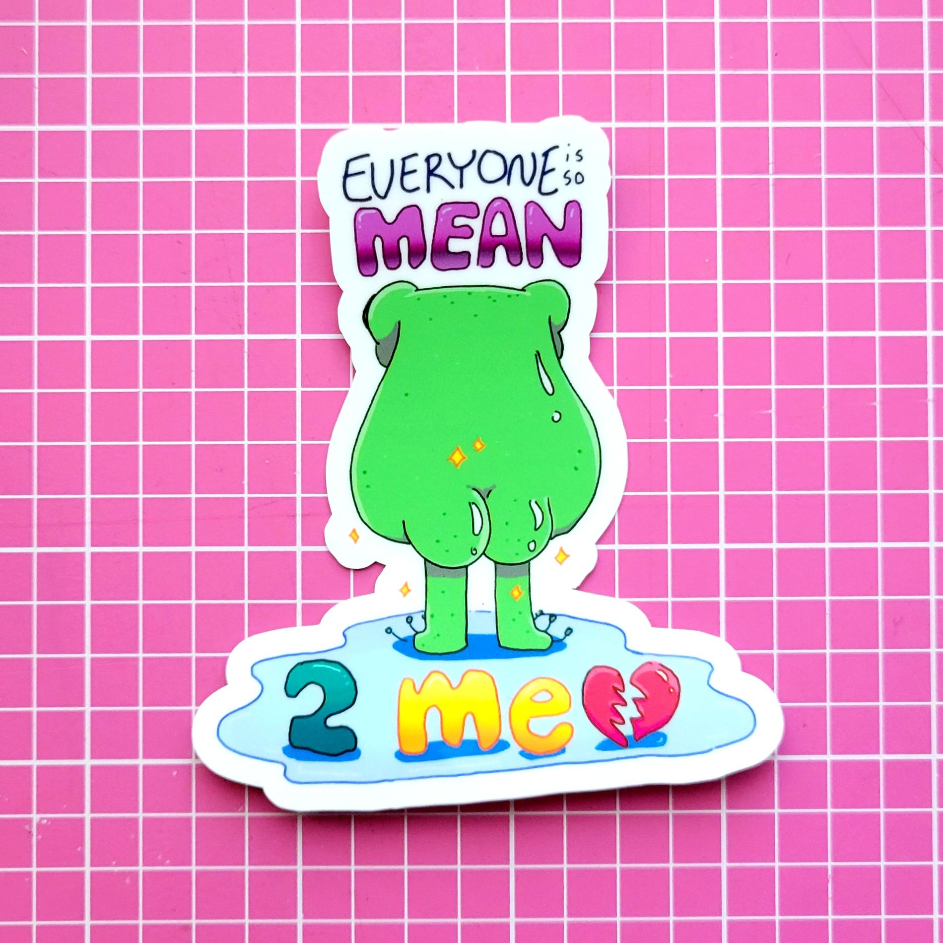 everyone is so mean to me: a frog standing on a puddle, back to viewer with it's butt out (again)